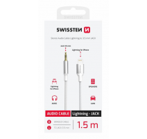 AUDIO ADAPTÉR SWISSTEN TEXTILE LIGHTNING (samec) / 3,5 mm JACK (samec) 1,5 M BÍLÝ  obrázek