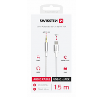 AUDIO ADAPTÉR SWISSTEN TEXTILE USB-C (samec) / 3,5 mm JACK (samec) 1,5M BÍLÝ obrázek