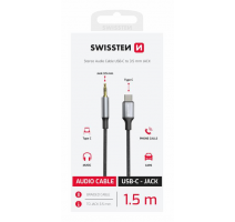 AUDIO ADAPTÉR SWISSTEN TEXTILE USB-C (samec) / 3,5 mm JACK (samec) 1,5M ČERNÝ (nahrazuje 73501303) obrázek