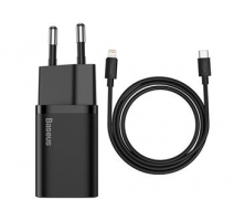 Baseus TZCCSUP-B01 Super Si Quick Nabíječka USB-C 20W + Simple Wisdom Data Kabel USB-C to iP 1m Black obrázek