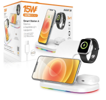 Bezdrátová nabíjecí stanice Aligator Smart Station A 3v1, nabíjení Apple Watch 15W, bílá obrázek