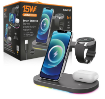 Bezdrátová nabíjecí stanice Aligator Smart Station S 3v1, nabíjení Samsung Watch 15W, černá obrázek