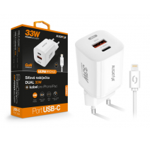 Chytrá síťová nabíječka ALIGATOR GaN, Power Delivery 33W, USB-C/Lightning kabel, bílá obrázek
