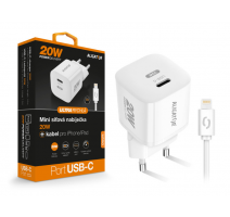 Chytrá síťová nabíječka ALIGATOR Mini, Power Delivery 20W, USB-C/Lightning kabel, bílá obrázek