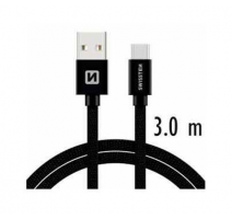 Data kabel SWISSTEN Textile USB-C 3,0 m, černá  obrázek