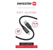 DATOVÝ KABEL SWISSTEN SOFT SILICONE USB / LIGHTNING 1,5 M 60W ČERNÝ obrázek