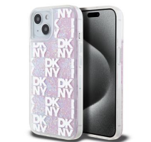 DKNY Liquid Glitter Checkered Pattern Zadní Kryt pro iPhone 15 Pink obrázek