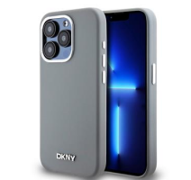 DKNY Liquid Silicone Silver Metal Logo Magsafe Zadní Kryt pro iPhone 15 Pro Grey obrázek