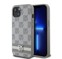 DKNY PU Leather Checkered Pattern and Stripe Zadní Kryt pro iPhone 13 Beige obrázek