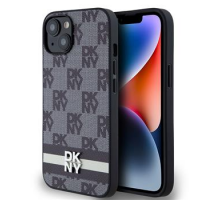 DKNY PU Leather Checkered Pattern and Stripe Zadní Kryt pro iPhone 14 Black obrázek