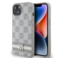 DKNY PU Leather Checkered Pattern and Stripe Zadní Kryt pro iPhone 15 Beige obrázek