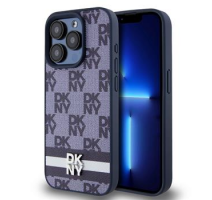 DKNY PU Leather Checkered Pattern and Stripe Zadní Kryt pro iPhone 15 Pro Blue obrázek