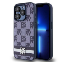 DKNY PU Leather Checkered Pattern and Stripe Zadní Kryt pro iPhone 15 Pro Max Blue obrázek