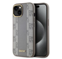 DKNY PU Leather Checkered Pattern Magsafe Zadní Kryt pro iPhone 15 Beige obrázek
