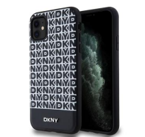 DKNY PU Leather Repeat Pattern Bottom Stripe MagSafe Zadní Kryt pro iPhone 11 Black obrázek