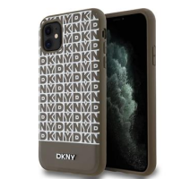 DKNY PU Leather Repeat Pattern Bottom Stripe MagSafe Zadní Kryt pro iPhone 11 Brown obrázek