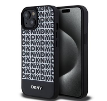 DKNY PU Leather Repeat Pattern Bottom Stripe MagSafe Zadní Kryt pro iPhone 15 Black obrázek
