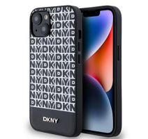 DKNY PU Leather Repeat Pattern Bottom Stripe Zadní Kryt pro iPhone 14 Black obrázek