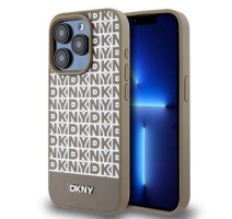 DKNY PU Leather Repeat Pattern Bottom Stripe Zadní Kryt pro iPhone 15 Pro Max Brown obrázek