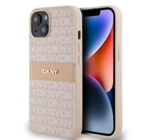 DKNY PU Leather Repeat Pattern Tonal Stripe Zadní Kryt pro iPhone 14 Pink obrázek