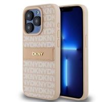 DKNY PU Leather Repeat Pattern Tonal Stripe Zadní Kryt pro iPhone 14 Pro Pink obrázek