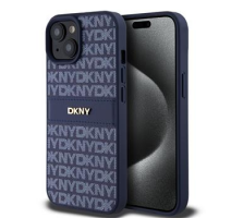 DKNY PU Leather Repeat Pattern Tonal Stripe Zadní Kryt pro iPhone 15 Blue obrázek