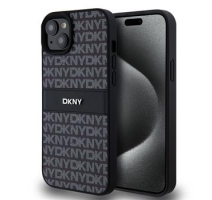 DKNY PU Leather Repeat Pattern Tonal Stripe Zadní Kryt pro iPhone 15 Plus Black obrázek