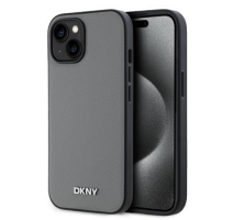 DKNY PU Leather Silver Metal Logo Magsafe Zadní Kryt pro iPhone 14 Grey obrázek