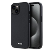DKNY PU Leather Silver Metal Logo Magsafe Zadní Kryt pro iPhone 15 Black obrázek