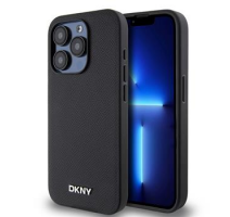 DKNY PU Leather Silver Metal Logo Magsafe Zadní Kryt pro iPhone 15 Pro Max Black obrázek