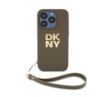 DKNY PU Leather Stack Logo Wrist Strap Zadní Kryt pro iPhone 14 Pro Green obrázek