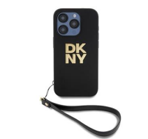 DKNY PU Leather Stack Logo Wrist Strap Zadní Kryt pro iPhone 14 Pro Max Black obrázek