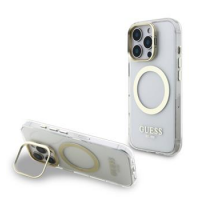 Guess IML Gold Outline Stand Camera Frame MagSafe Zadní Kryt pro iPhone 16 Pro Max Transparent obrázek