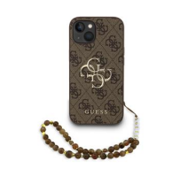 Guess PU 4G Metal Logo Strap Zadní Kryt pro iPhone 15 Brown obrázek