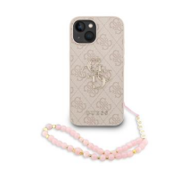 Guess PU 4G Metal Logo Strap Zadní Kryt pro iPhone 15 Pink obrázek