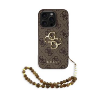 Guess PU 4G Metal Logo Strap Zadní Kryt pro iPhone 15 Pro Max Brown obrázek