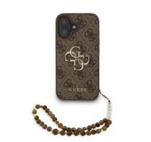Guess PU 4G Metal Logo Strap Zadní Kryt pro iPhone 16 Brown obrázek