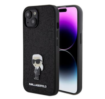 Karl Lagerfeld Fixed Glitter Metal Ikonik Zadní Kryt pro iPhone 15 Black obrázek