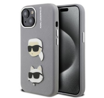 Karl Lagerfeld Grained PU K&CH Heads Zadní Kryt pro iPhone 15 Grey obrázek