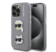 Karl Lagerfeld Grained PU K&CH Heads Zadní Kryt pro iPhone 15 Pro Max Grey obrázek