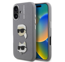 Karl Lagerfeld Grained PU K&CH Heads Zadní Kryt pro iPhone 16 Grey obrázek