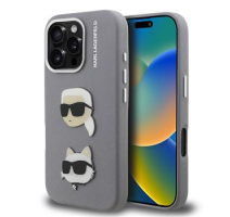 Karl Lagerfeld Grained PU K&CH Heads Zadní Kryt pro iPhone 16 Pro Max Grey obrázek