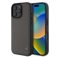 Mercedes Curved Stitches Leather Zadní Kryt pro iPhone 16 Pro Brown obrázek