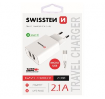 Nabíječ cestovní SWISSTEN 2x USB, IC, 2.1A + microUSB kabel, bílá obrázek