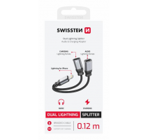 NABÍJECÍ AUDIO ADAPTÉR SWISSTEN TEXTILE LIGHTNING (samec) / 2x LIGHTNING (samice) 0,12 M ČERNÝ obrázek