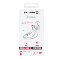 NABÍJECÍ AUDIO ADAPTÉR SWISSTEN TEXTILE USB-C (samec) / 2x USB-C (samice) 0,12 M BÍLÝ obrázek