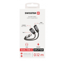 NABÍJECÍ AUDIO ADAPTÉR SWISSTEN TEXTILE USB-C (samec) / 2x USB-C (samice) 0,12 M ČERNÝ obrázek