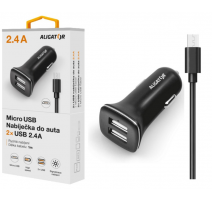 Nabíječka do auta ALIGATOR s microUSB kabelem a 2xUSB výstupem 2,4A, Turbo charge, černá obrázek