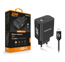 Rychlá nabíječka USB-C ALIGATOR PD 20W s kabelem USB-C/Lightning(iPhone), černá obrázek