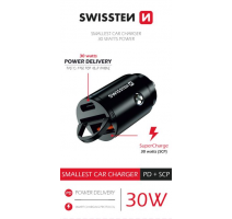 SWISSTEN CL ADAPTÉR POWER DELIVERY USB-C + SUPER CHARGE 3.0 30W NANO ČERNÝ obrázek